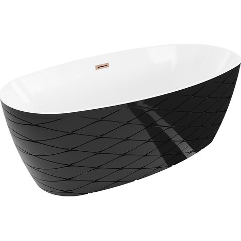 Mexen Olea bañera exenta patrón 170 x 80 cm, blanco/negro, rebosadero oro rosa - 52821708075-60 (1/5)