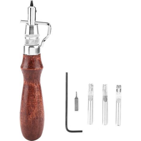 Ensemble professionnel 5 en 1 pour le travail du cuir, comprenant des outils de couture et un outil à rainurer. (1/5)