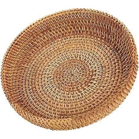 Panier de rangement en rotin, organisateur de maquillage, plateau de service, paniers de service pour aliments, panier rustique en rotin, plateau de table, plateau rond décoratif en osier, fruits à po (1/5)