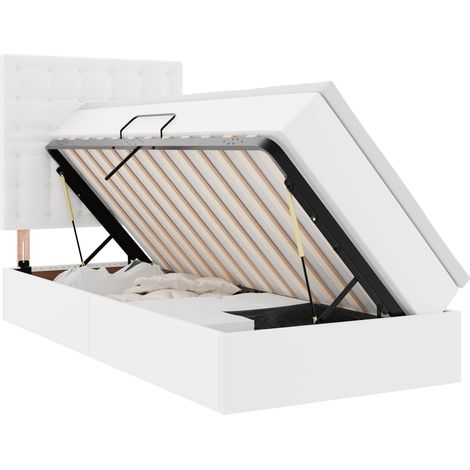 Bed with Mattress with LED Pure White 100 x 200 cm Faux Leather vidaXL
