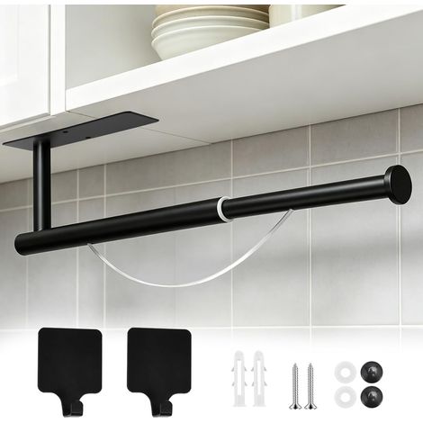 Porte-Rouleau de Papier essuie-Tout Noir en Acier Inoxydable 22,7-38 cm réglable avec Frein d'enroulement Autocollant ou à vis pour Cuisine Salle de Bain (1/5)