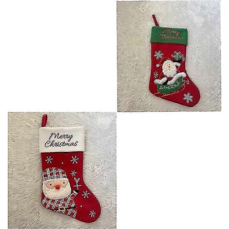 Lot de 2 chaussettes de Noël, cadeaux de Noël, dessins animés de Noël, bonhomme de neige, décorations de Noël, pendentif de Noël