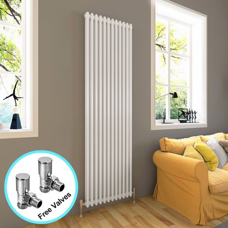 ELEGANT 1800 x 550 mm White Vertical Column Radiator Double Panel Designer Bathroom Radiator 2 Column + Angled Radiator Valves (1/5)