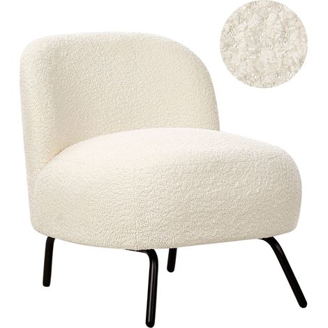 Sillón de bouclé sin reposabrazos de estilo retro para sala de estar blanco crema Kumla (1/5)