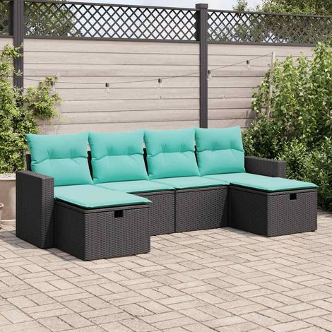 vidaXL Set Divano da Giardino 6 pz con Cuscini Nero in Polyrattan