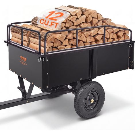 Remorque à Benne Basculante Capacité de Charge 340 kg Remorque Utilitaire de Jardin Robuste avec Côtés Amovibles Chariot de Transport à Déversement 0,34 m³​ pour Tracteur, Tondeuse à Gazon, VTT (1/5)