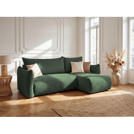 Ecksofa Schlafsofa MAILAND XS in Stoff Tilia Grün Ottomane Rechts