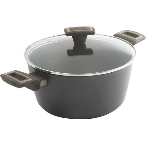 zanetti, Casseruola TERRA Alto Spessore, Casseruola Antiaderente Alluminio con Coperchio e 2 Maniglie Soft Touch Effetto Legno, Adatta a Tutti i Piani Incluso Induzione, Diametro 24 cm, Pack Riciclato (1/3)