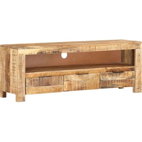 Meuble TV design classique rangement 110 x 30 x 40 cm en bois de manguier brut (1/5)