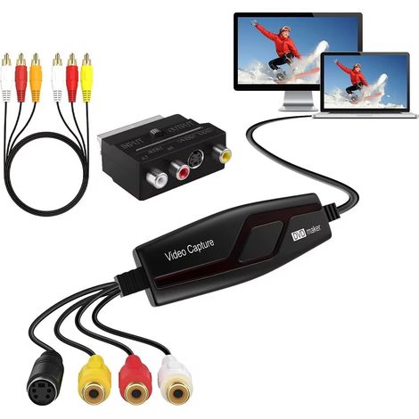 Vidéo Capture - Convertisseur vidéo pour RCA vers USB - Convertisseurs VHS VCR Hi8 Mini DV en numérique - pour PC, TV, Lecteur de Cassette, caméscope, Mac OS X ou Windows (1/5)