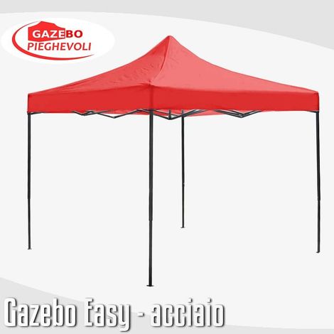 Gazebo 3x3 m rosso pieghevole portatile estendibile richiudibile estensibile acciaio SENZA laterali per fiere eventi stand chiosco tenda tendone mercato mercatino (1/5)