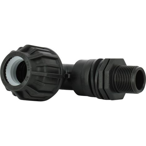 Multicuves – Trop-plein cuve eau 1000L – Raccord coudé pression Ø 25 mm – Filetage mâle 3/4'' pour cuve IBC – 2 joints inclus