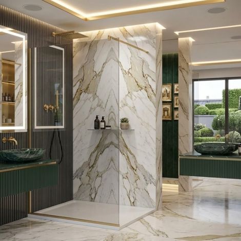 Parete doccia walk-in 120 cm vetro a specchio da 8mm reversibile con profili finitura oro spazzolato