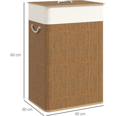 Panier à linge en bambou avec couvercle, 72 L, anses en corde, sac intérieur amovible, corbeille à vêtements pour salle de bain, chambre, buanderie, marron (1/5)