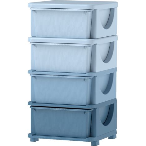 Cajonera infantil de plástico con 4 cajones y bordes redondeados 37 x 37 x 76 cm azul HOMVRA (1/5)