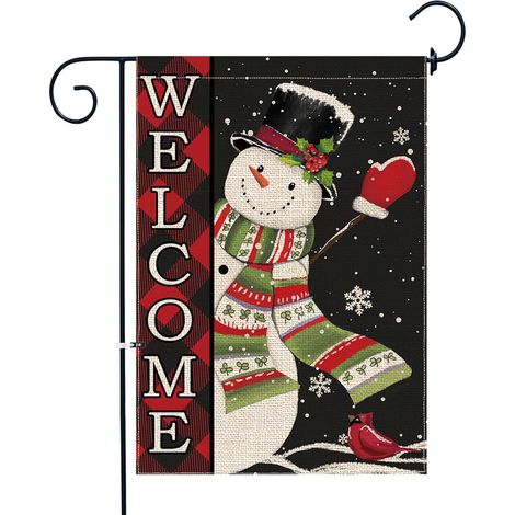 Drapeau De Jardin De Noël - Bonhomme De Neige Double Face 12 X 18 Pouces - Tissu De Toile De Jute Résistant Aux Intempéries - Pour Extérieur Jardin Terrasse Porche - 1 Pièce (1/5)