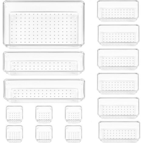 Schubladen Organizer Set 15 Stück, Klar Kunststoff, 4 Größen, stapelbar, rutschfest (1/5)