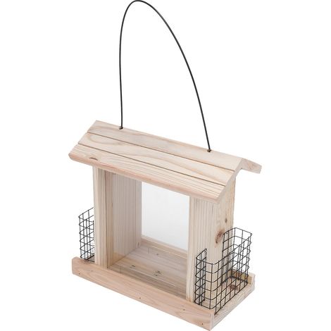 Mangeoire à oiseaux suspendue en bois pour jardin, cour ou extérieur. (1/4)