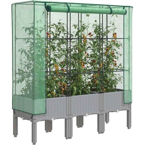 Hochbeet mit Gewächshaus-Aufsatz Rattan-Optik 120x40x140 cm