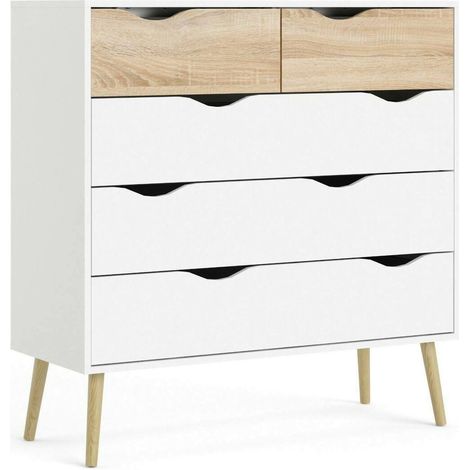 Dmora - Cassettiera Aurelio, Settimino multiuso, Comò camera da letto, Mobile con cassetti, 98x39 h100 cm, Bianco e Quercia