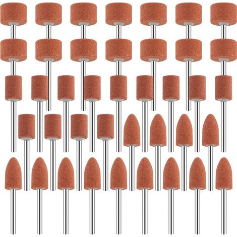 Jeu de 42 Meules en Oxyde d\'Aluminium Mèches de Ponage avec Tige de 1/8" Compatible avec Dremel pour Meulage, Polissage ébarbage métaux (1/5)
