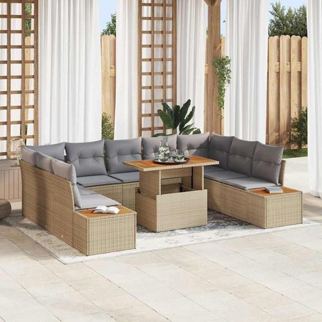 Garten Essgruppe mit Kissen 10 pcs Beige und Grau