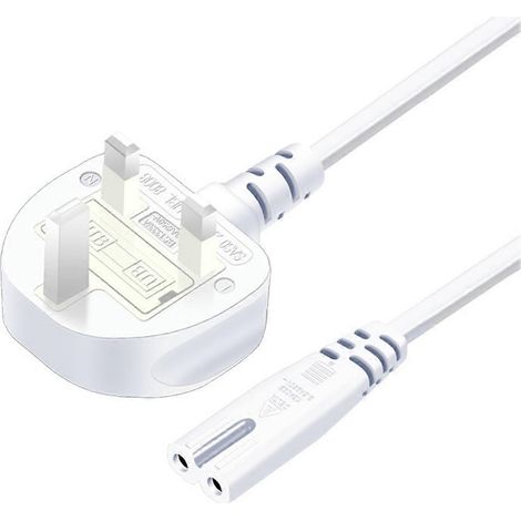 Câble d'alimentation avec connecteur à 2 broches, fil de cuivre électrique 2 x 0,75 mm², câble de charge de 1,5 m pour PC portable (blanc). (1/5)