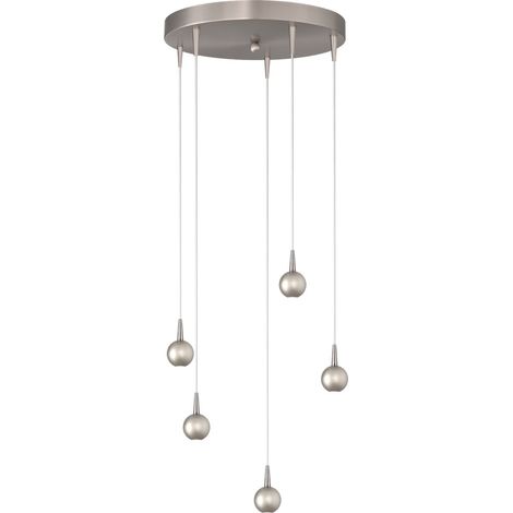 Lampe suspendue à 5 lumières Talana nickel Ø 35cm DTW - 2412-37-37-35-5 (1/3)