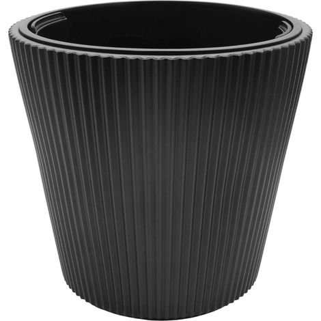 Kunststoff Rillen Blumentopf anthrazit konisch wetterfest - 38 x 37 cm - Garten Pflanzkübel UV-beständig mit Pflanzeinsatz