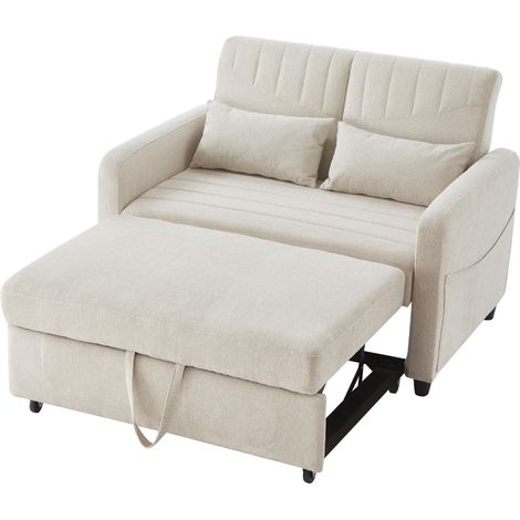 Canapé-lit 2 places avec dossier inclinable 3 positions en tissu coton-lin respirant, design moderne (1/5)