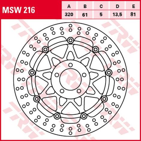Disco de freno delantero TRW ZF para Kawasaki ZX-7R/RR '96-'02, ZXR 750 '91-'95, ZX-9R '94-'04, ZZR 1100 '93-'01, ZX-12R '00-'03, ZZR 1200 '02-'05, VN 1500/1600 Mean Strek '02-'05, Suzuki VZ 1600 Mara