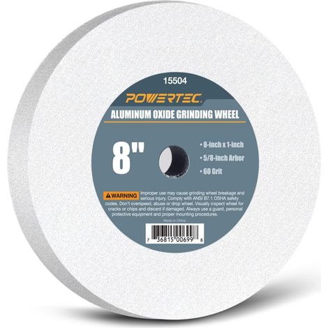 POWERTEC Ruota per smerigliatrice da banco, grana 20,3 cm, grana 60, in ossido di alluminio bianco per smerigliatrice da banco, spessore 2,5 cm, mandrino da 5/8", punte per affilatura e modellatura, (1/4)