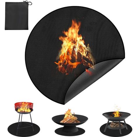 Tapis Ignifuge Rond Tapis de Foyer 91cm Tapis de Protection de Sol Ignifuge Résistant à la Chaleur pour Barbecue en Plein Air,Camping,Patio, Noir (1/5)