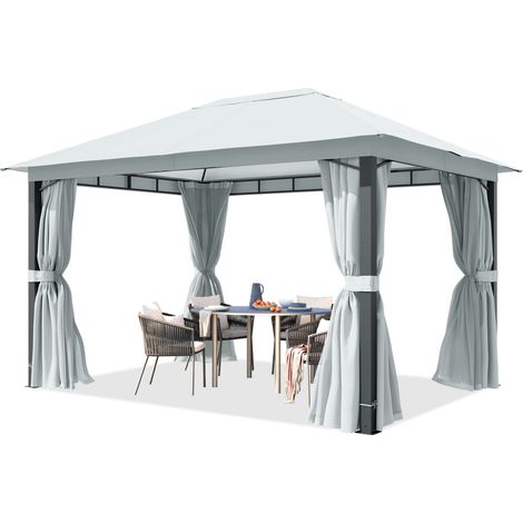 TOOLPORT Pavillon de jardin 3x4 m, poteaux alu, toile de toit 220 g/m² gris - avec parois latérales et moustiquaires (1/5)