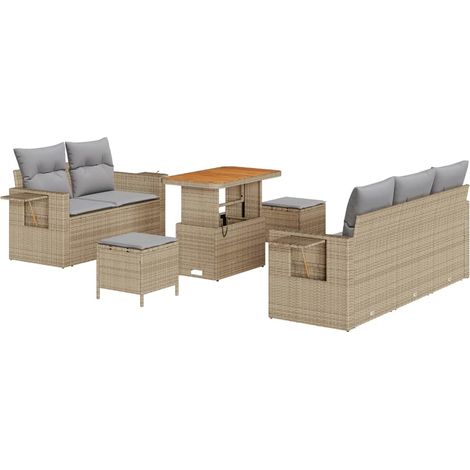 Garden Sofa Set 10 pcs Beige and Light Grey Poly Rattan vidaXL (1/5)