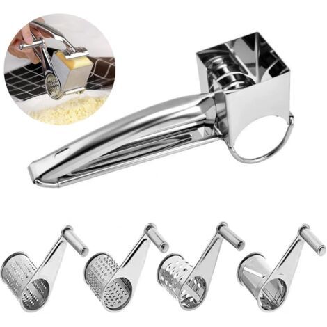 Käsereibe mit 4 Edelstahlklingen. Multifunktionale Küchenreibe für Parmesan, Ingwer und Gemüse. (1/4)