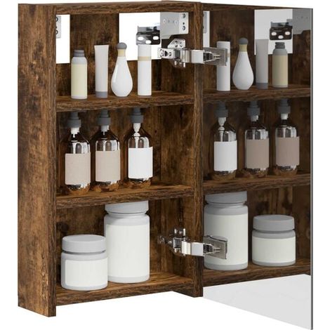 Armoire de Toilette avec Miroir, Chêne Fumé, 30 x 10.5 x 50 cm, Rangement Salle de Bain Mural Moderne (1/5)