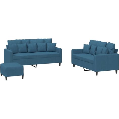 Maison Exclusive - Set di Divani 3 pz con Cuscini Blu in Velluto