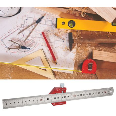 CX300-2 Règle de traçage graduée de 300 mm, outil de traçage et d'angle pour le travail du bois
