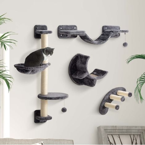 Árbol para gatos de pared de 4 piezas con hamaca y puente, para gatos hasta 5 kg, gris oscuro HAVRYA (1/4)
