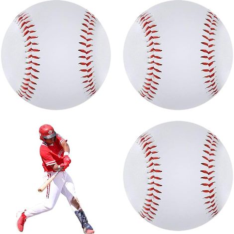 3 Pièces 9" Balles de Baseball, Cousues à la Main PU Soft Basebälle Match Elite Mousse Souple Balles pour Adultes et Jeunes Exercices de Baseball Professionnels (1/5)