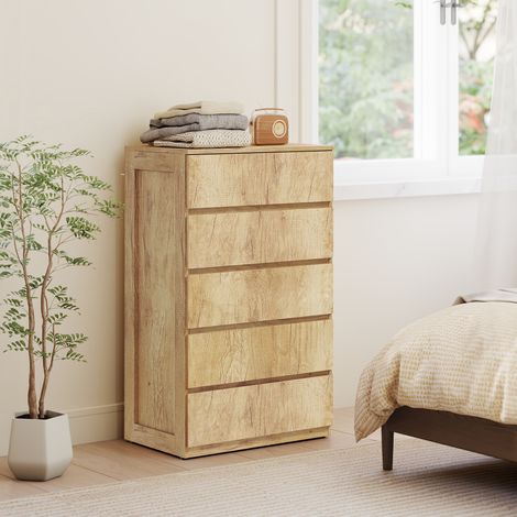 Commode 5 tiroirs meuble de rangement sans poignées design minimaliste 60 x 39 x 100 cm bois naturel (1/5)