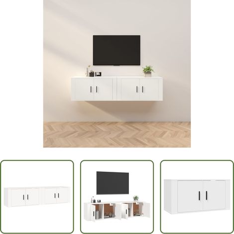 vidaXL Meuble tv mural bois - Meubles TV muraux 2 pcs blanc 80x34,5x40 cm (1/5)