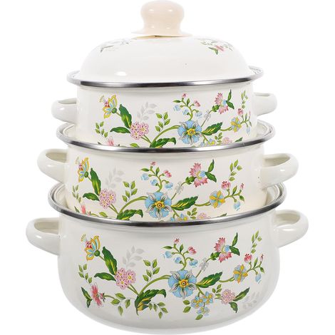 Set de 3 casseroles émaillées, mini-marmites à 2 poignées pour soupes, nouilles, lait - ustensiles cuisine pour la maison (1/5)