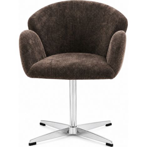 Silla de comedor giratoria 360° marrón de tela con base de acero inoxidable pulido (1/5)