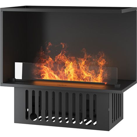 Camino a Vapore Elettrico Bifacciale Angolare a Destra 80x50x40 cm Invapo Corner P800 con Ricarica Automatica Nero