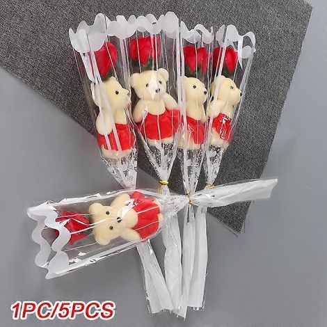 1/5 pièces Savon parfumé en forme de rose, décoration de mariage ou de maison, bouquet de savon ours, Saint-Valentin, roses artificielles, fête des mères1pcred (1/5)