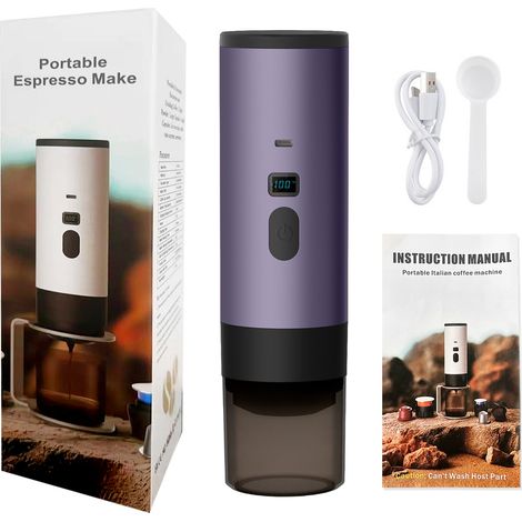 Green Mobility-Cafetière portable 3 en 1, cafetière expresso 72 W, rechargeable, pour le bureau et le camping, réservoir d'eau de 90 ml, Violet (1/5)