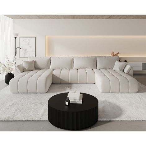 Wohnlandschaft Sofa mit Schlaffunktion MISATO Stoff Wind Beige
