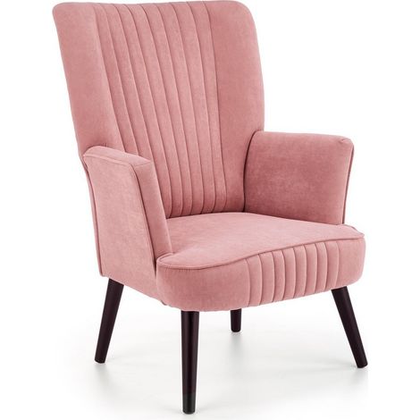 Fauteuil contemporain en velours rose avec haut dossier et pieds noirs en bois massif CYRUS (1/5)